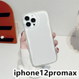 iphone12promaxケース 透明 波型花 ホワイト465(iPhoneケース)