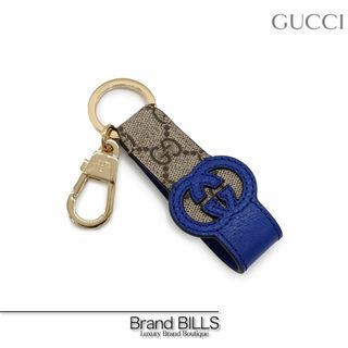 グッチ(Gucci)の未使用品 グッチ GGスプリームキャンバス キーリング キーホルダー 701432 カットアウト インターロッキングG ベージュ ブルー (キーホルダー)