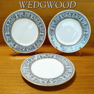 ウェッジウッド(WEDGWOOD)の美品★ウエッジウッド フロレンティーン ブラック サラダプレート ３枚セット(食器)