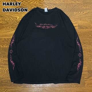 ハーレーダビッドソン(Harley Davidson)のHARLEY DAVIDSON Tシャツ長袖 ロンT ファイヤーパターン 黒(Tシャツ/カットソー(七分/長袖))