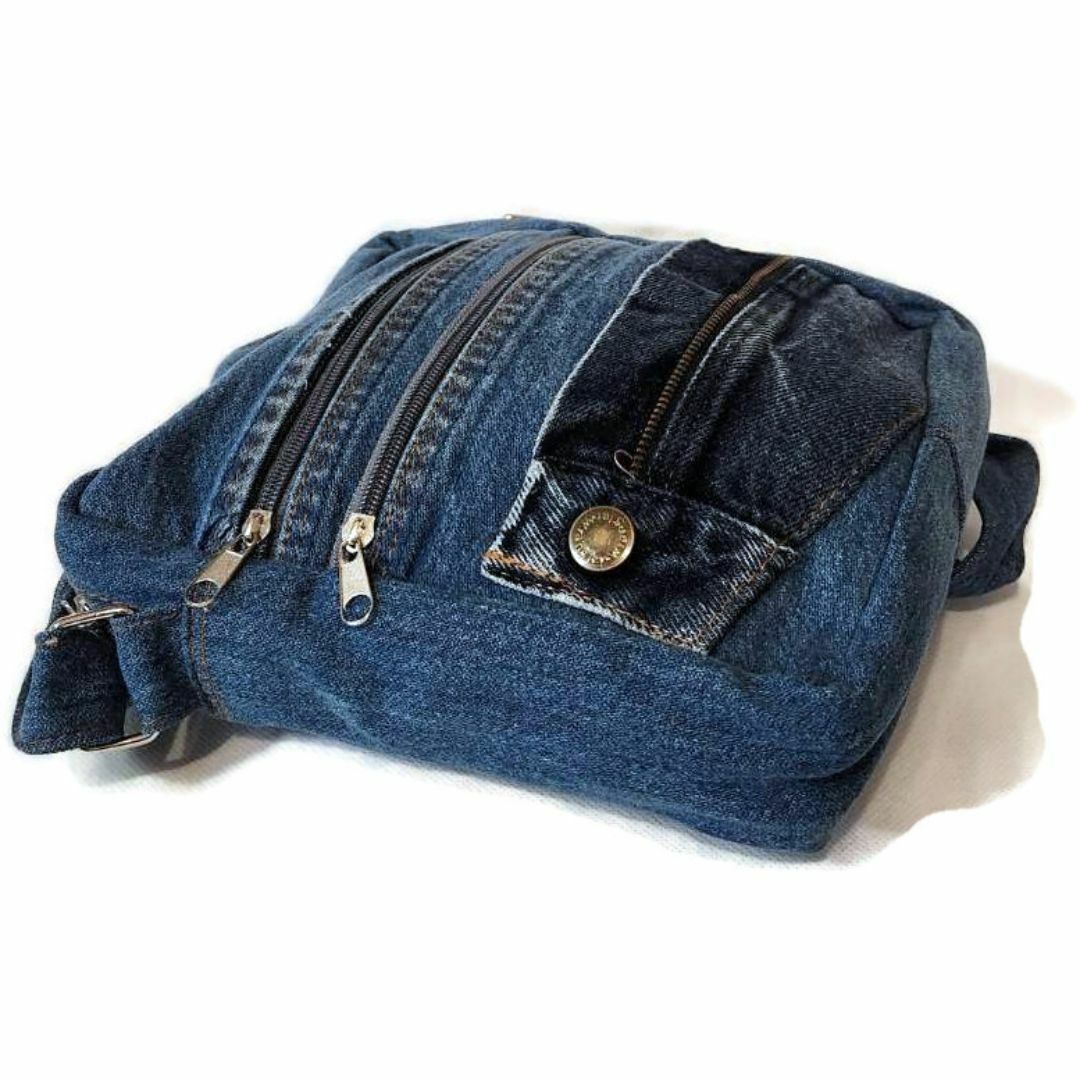 リメイクDENIMバッグ 斜めかけ （両サイドポケット付き） ハンドメイドのファッション小物(バッグ)の商品写真