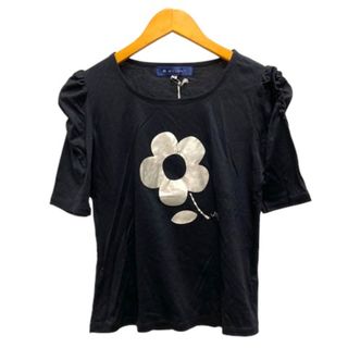 エムズグレイシー(M'S GRACY)のエムズグレイシー Tシャツ クルーネック プリントラインストーン 半袖 38 紺(カットソー(半袖/袖なし))