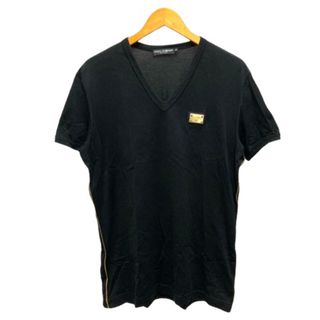 ドルチェアンドガッバーナ(DOLCE&GABBANA)のドルチェ&ガッバーナ ドルガバ Tシャツ Vネック プレートロゴ 半袖 52 黒(Tシャツ/カットソー(半袖/袖なし))