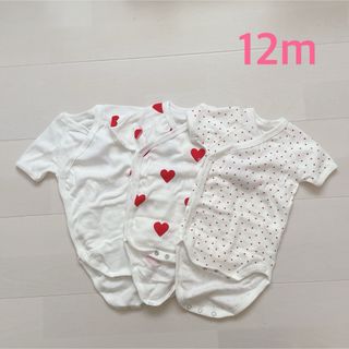 プチバトー(PETIT BATEAU)のプチバトー　ハートプリント半袖あわせボディ3枚組　12m(ロンパース)