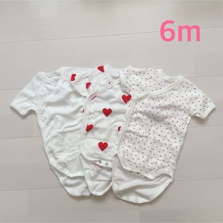 プチバトー(PETIT BATEAU)のプチバトー　ハートプリント半袖あわせボディ3枚組　6m(ロンパース)