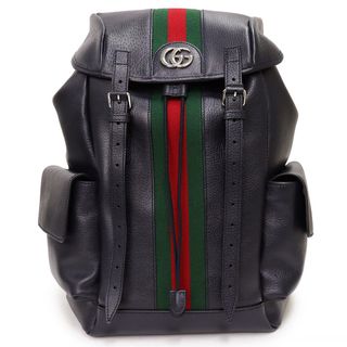 グッチ(Gucci)のグッチ オフィディア ウェブ ストライプ ミディアム バックパック リュック デイパック カーフスキン レザー ダークブルー ネイビー 紺 シルバー金具 598140 GUCCI（新品・未使用品）(リュック/バックパック)