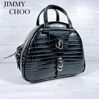 ジミーチュウ(JIMMY CHOO)のJIMMY CHOO ハンドバッグ クロコ型押し ヴァレンヌボーリング ブラック(ショルダーバッグ)