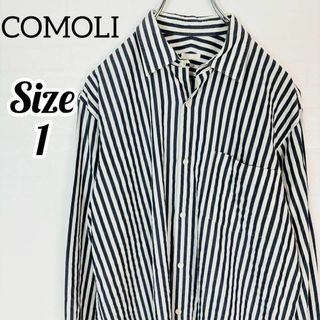 コモリ(COMOLI)の【美品】COMOLI コモリ ストライプシャツ グレー ホワイト(Tシャツ/カットソー(七分/長袖))