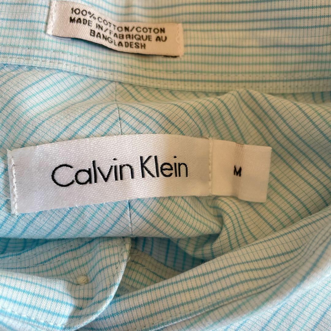 Calvin Klein(カルバンクライン)のＣＫカルバンクライン　ストライプ　チェック模様　青ブルー　長袖シャツ　メンズ古着 メンズのトップス(シャツ)の商品写真