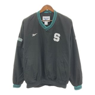 Reebok - 90年代 Reebok リーボック カレッジ ミシガン州立大学 プルオーバージャケット スポーツ ブラック (メンズ M) 中古 古着 Q3907