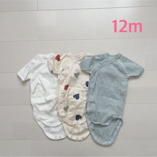 プチバトー(PETIT BATEAU)のプチバトー　半袖あわせボディ3枚組　12m(ロンパース)