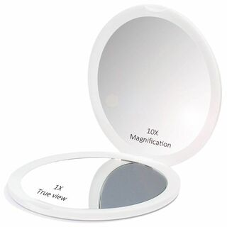 【色: ホワイト】コンパクトミラー 化粧鏡 10倍拡大鏡 折りたたみ鏡 手鏡 両(コフレ/メイクアップセット)