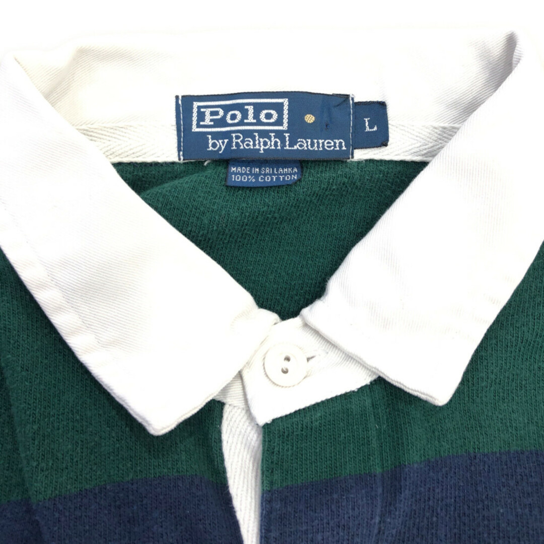 POLO RALPH LAUREN(ポロラルフローレン)の90年代 Polo by Ralph Lauren ポロ ラルフローレン ラガーシャツ 長袖Ｔシャツ ワンポイントロゴ グリーン (メンズ L) 中古 古着 Q3936 メンズのトップス(Tシャツ/カットソー(七分/長袖))の商品写真