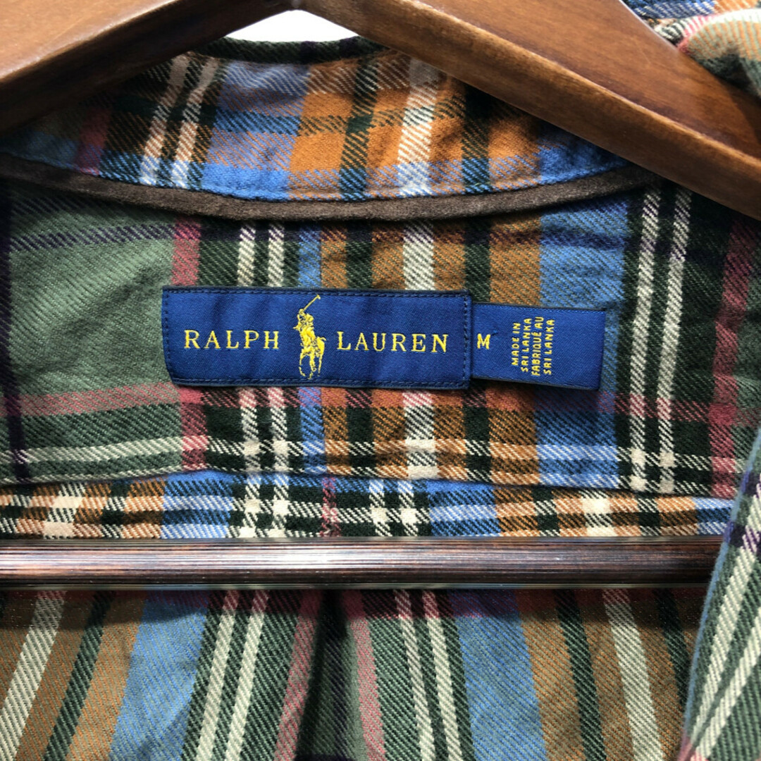 RALPH LAUREN ラルフローレン ボタンダウンシャツ エルボーパッチ タータンチェック マルチカラー (メンズ M) 中古 古着 Q3991 メンズのトップス(シャツ)の商品写真