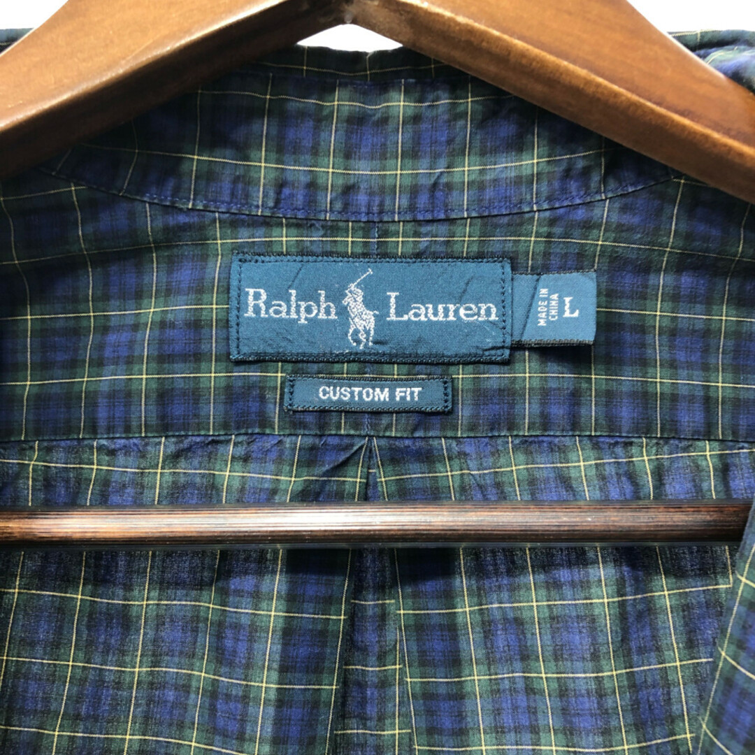 RALPH LAUREN ラルフローレン ボタンダウンシャツ アメカジ ブラックウォッチ ブルー (メンズ L) 中古 古着 Q3992 メンズのトップス(シャツ)の商品写真