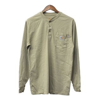 カーハート(carhartt)のCarhartt カーハート ヘンリーネック ポケットＴシャツ ワーク ワンポイント ベージュ (メンズ M) 中古 古着 Q4010(Tシャツ/カットソー(七分/長袖))