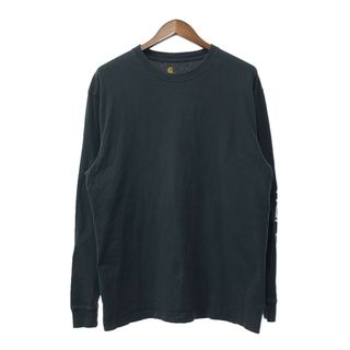 カーハート(carhartt)のCarhartt カーハート ロゴ 長袖Ｔシャツ 袖プリント ブラック (メンズ L) 中古 古着 Q4013(Tシャツ/カットソー(七分/長袖))