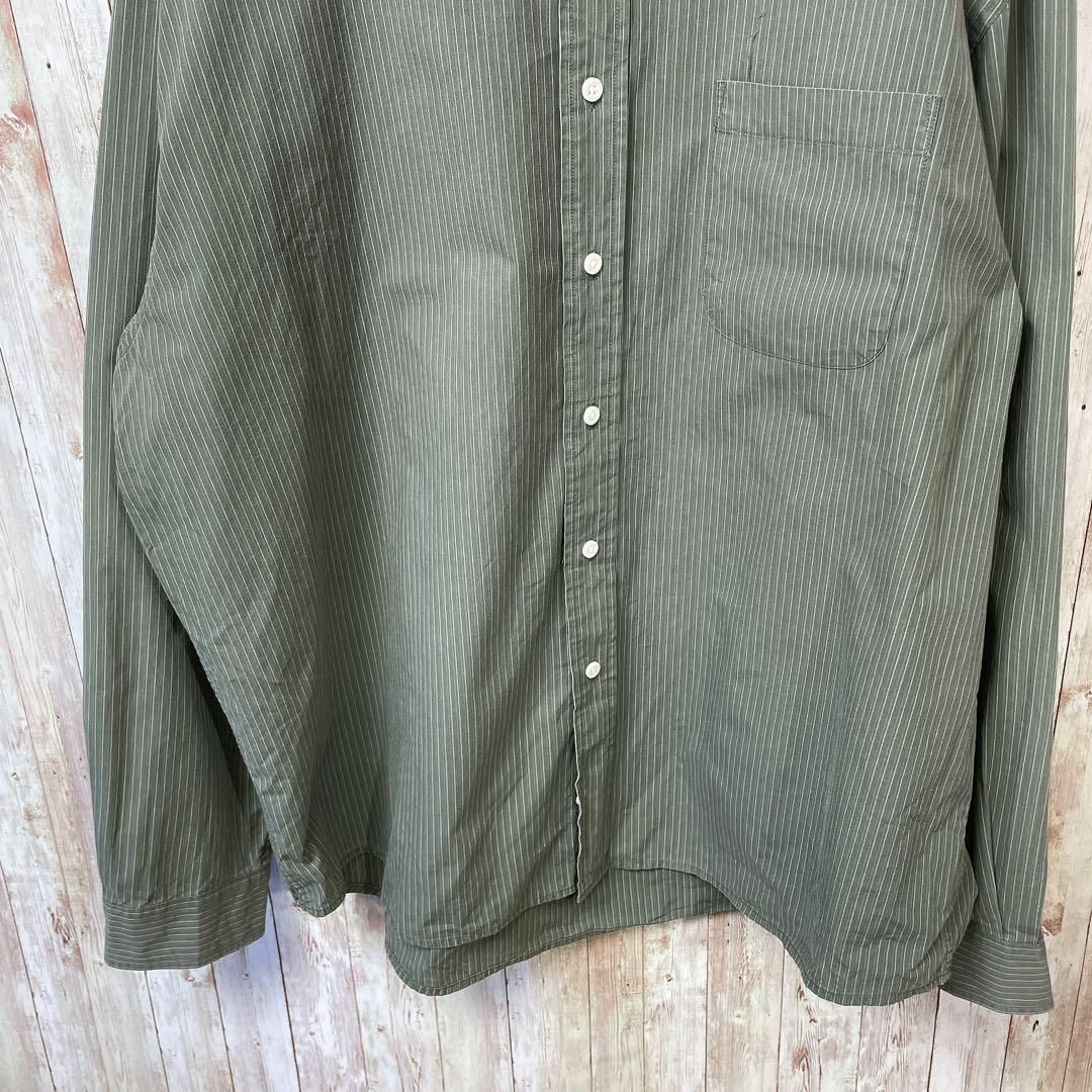Eddie Bauer(エディーバウアー)のエディーバウアー　緑グリーンストライプ　ＢＤ長袖シャツ　オーバーサイズＸＬ　古着 メンズのトップス(シャツ)の商品写真