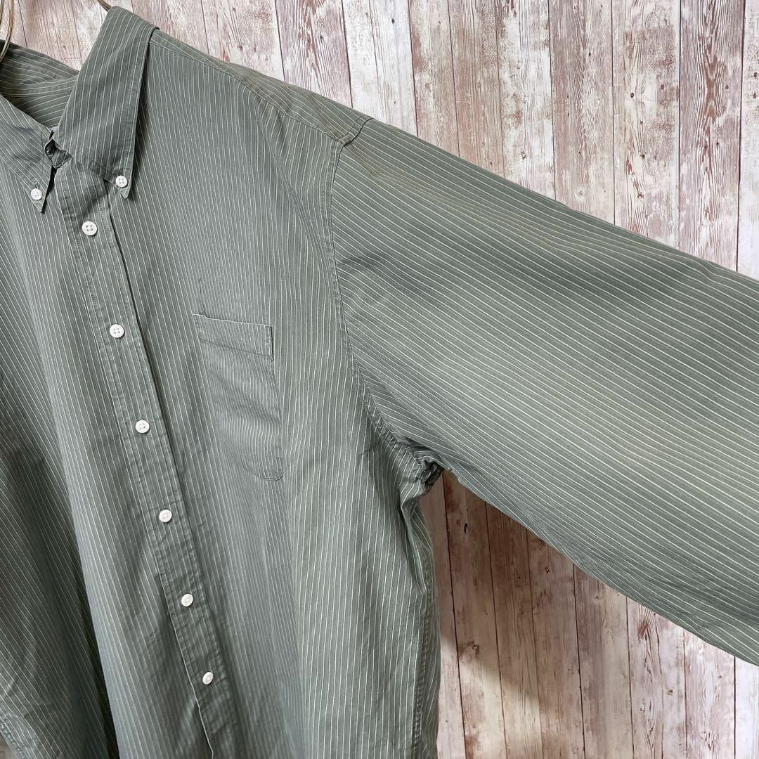 Eddie Bauer(エディーバウアー)のエディーバウアー　緑グリーンストライプ　ＢＤ長袖シャツ　オーバーサイズＸＬ　古着 メンズのトップス(シャツ)の商品写真
