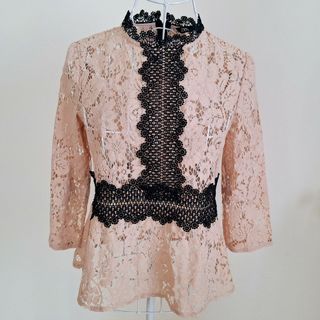 ザラ(ZARA)の◆美品◆ZARA◆総レース◆ピンク×ブラック◆八分袖◆XS◆(シャツ/ブラウス(長袖/七分))