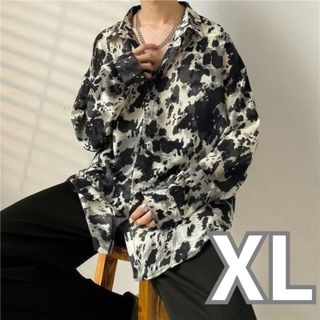 限定　ストリート　柄シャツ　カジュアル　黒　ダンサー　韓国　ダイダイ柄　古着風　(シャツ)