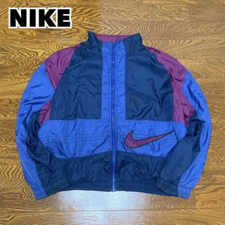 ナイキ(NIKE)の90s-00s NIKE ナイキ ナイロンジャケット 刺繍ロゴ デカロゴ(ナイロンジャケット)