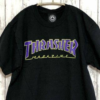 スラッシャー(THRASHER)のスラッシャー　半袖Ｔシャツ　サイズＭ　黒ブラック　紫ロゴ　メンズ　古着(その他)