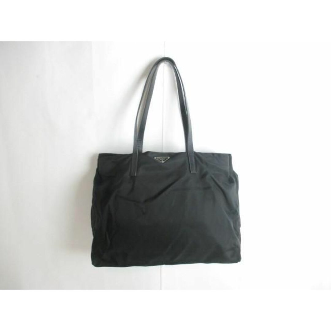 良品 プラダ PRADA 三角ロゴ レザー ナイロン トートバッグ ブラック 良品 プラダ PRADA 三角ロゴ レザー ナイロン トートバッグ ブラック