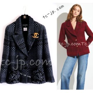 シャネル(CHANEL)の88万 シャネル ジャケット CHANEL ブラック グレー スワロフスキー CCボタン ウール ツイード 40(テーラードジャケット)