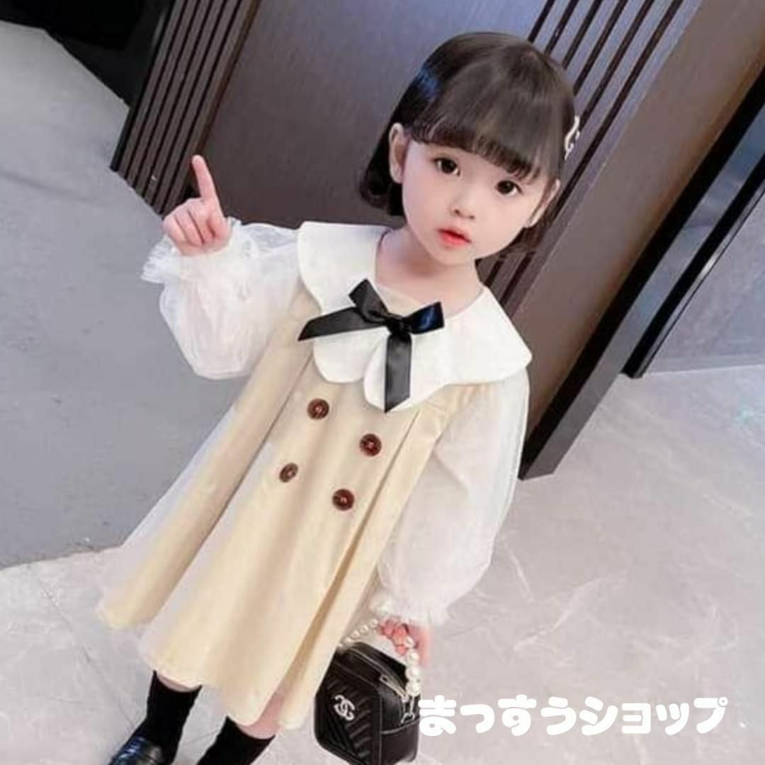 ワンピース フロントボタン　キッズ用　　ベージュ　90cm キッズ/ベビー/マタニティのキッズ服女の子用(90cm~)(ワンピース)の商品写真