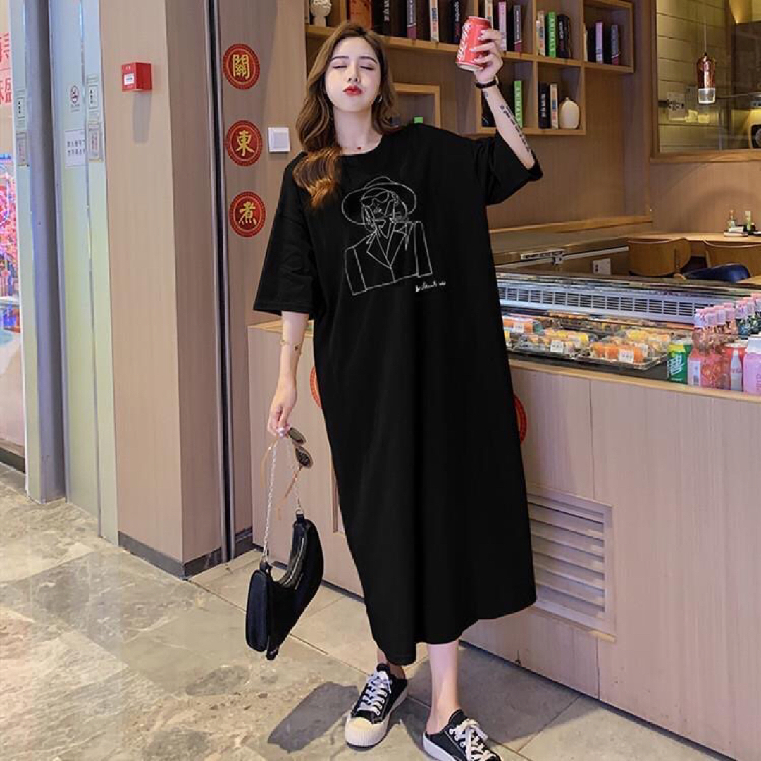 レディース Tシャツワンピース ロング 夏 ゆったり 半袖トップスSLWA024 レディースのワンピース(ロングワンピース/マキシワンピース)の商品写真