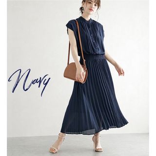 ノーカラー フレンチ ワンピース プリーツ ロング丈 マキシ 夏服 レディース(ロングワンピース/マキシワンピース)