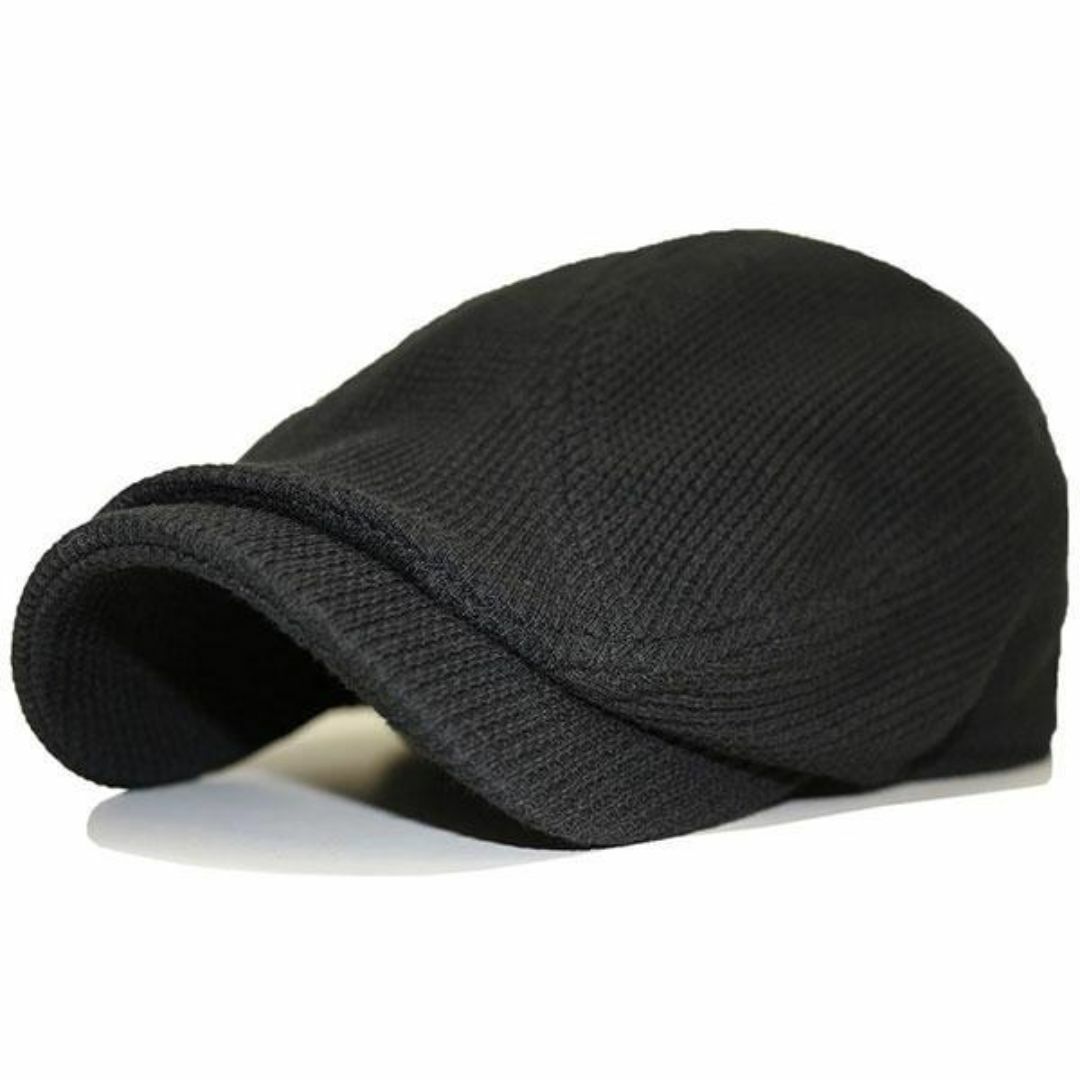 帽子 ゴルフ メンズ 男女兼用 普通サイズ　ハンチング ワッフル ブラック メンズの帽子(ハンチング/ベレー帽)の商品写真
