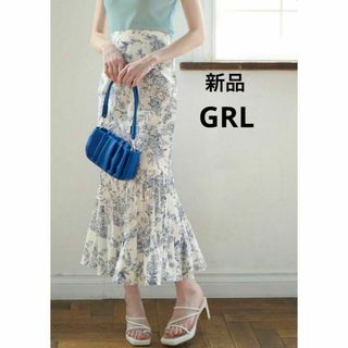 グレイル(GRL)の新品 GRL 花柄プリーツ切替マーメイドスカート オフホワイト×紺 M(ロングスカート)