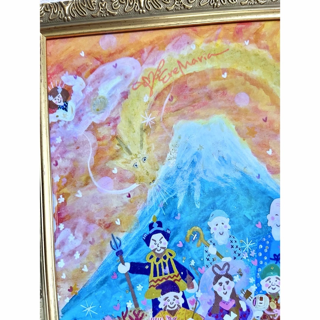 幸せを招く黄金の龍と七福神と天使たち(c) EreMaria アート　インテリア ハンドメイドのインテリア/家具(アート/写真)の商品写真