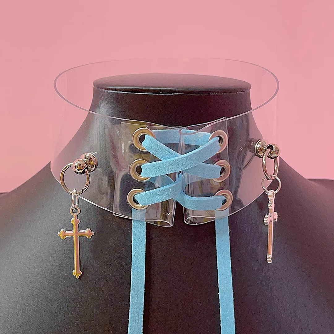 クリア　コルセット　十字架　チョーカー　ブルー　天使界隈　anonenone レディースのアクセサリー(ネックレス)の商品写真