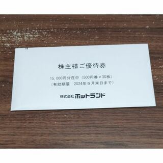 ホットランド　株主優待券　15000円分(フード/ドリンク券)