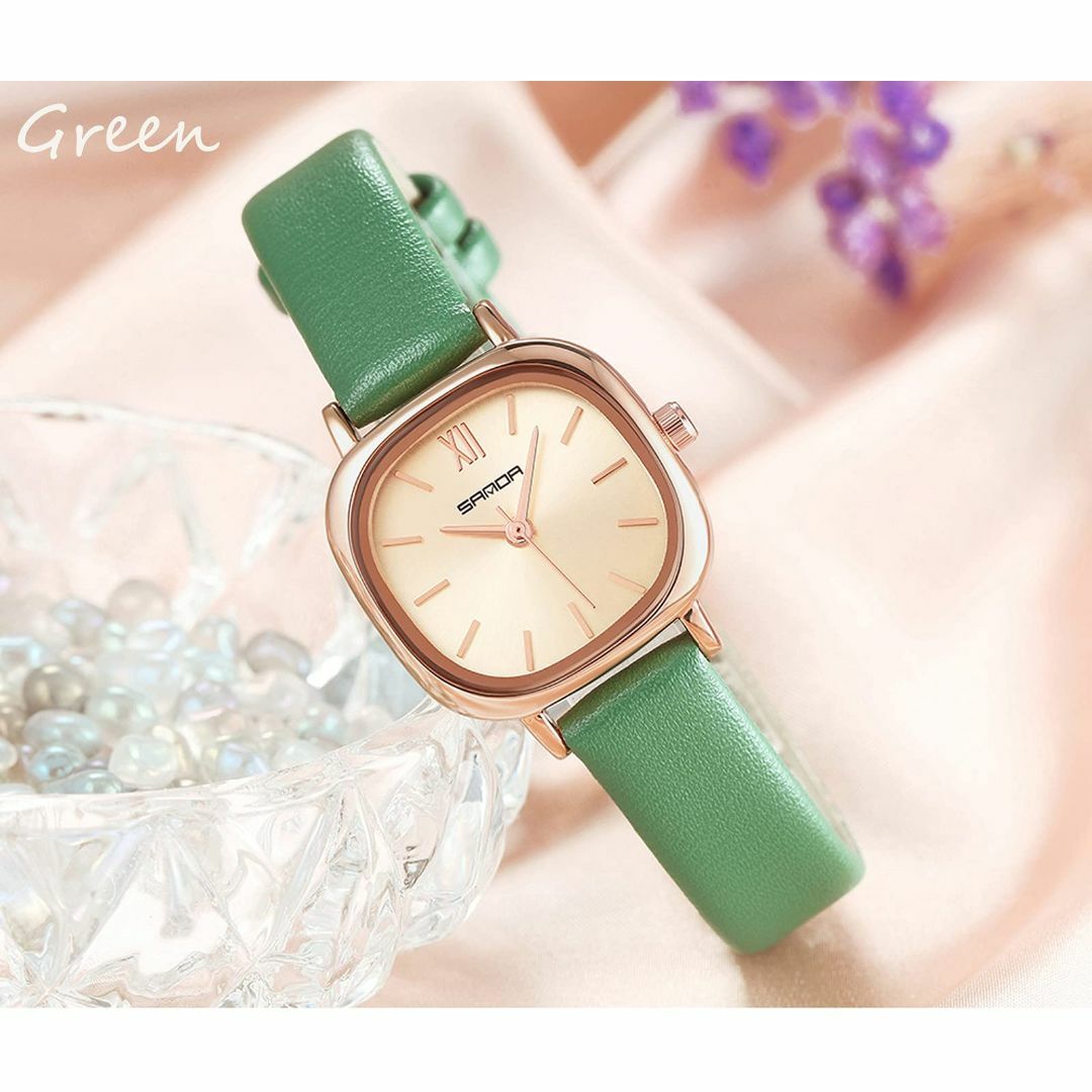 色:グリーン腕時計 レディース アナログ うで時計 時計 防水 スクエア型腕 レディースのファッション小物(腕時計)の商品写真