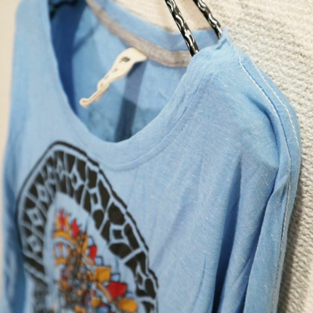 【新品】シワ加工　ロングTシャツ　ガネーシャとネズミ　水色系 メンズのトップス(Tシャツ/カットソー(七分/長袖))の商品写真