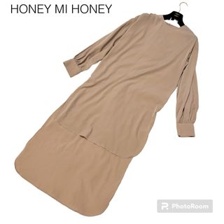 ハニーミーハニー(Honey mi Honey)の状態良好！ ハニーミーハニー ロングワンピース スリット ベージュ フリーサイズ(ロングワンピース/マキシワンピース)