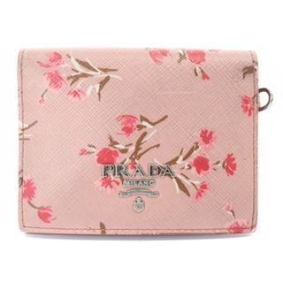 プラダ(PRADA)のプラダ 花柄 パスケース ロゴ カード入れ ピンク(名刺入れ/定期入れ)