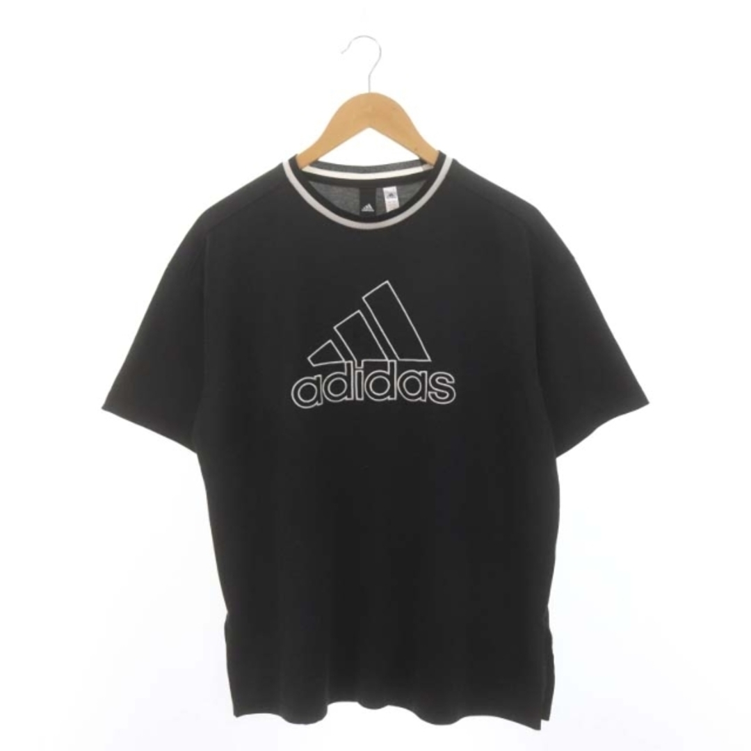 adidas(アディダス)のアディダス adidas ロゴ刺繍 Tシャツ カットソー 半袖 M 黒 ブラック メンズのトップス(Tシャツ/カットソー(半袖/袖なし))の商品写真