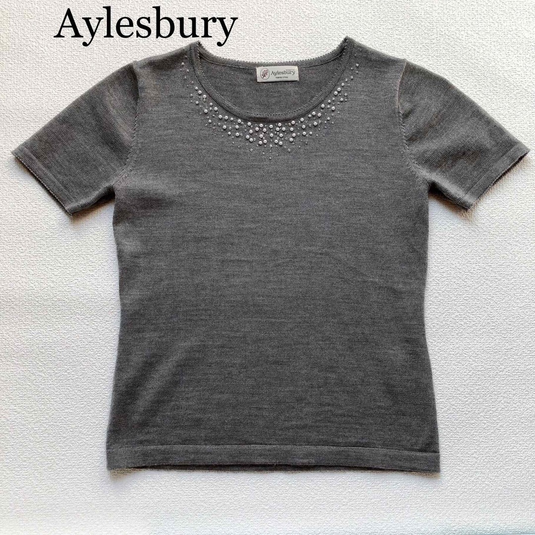 Aylesbury(アリスバーリー)のアリスバーリー　 ニット　半袖ニット　サマーニット　 ビジュー　ビーズ刺繍 レディースのトップス(ニット/セーター)の商品写真
