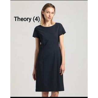 セオリー(theory)の最終値下　theoryセオリー　現行品　半袖　ワンピース　4 ネイビー　小さめＬ(ひざ丈ワンピース)