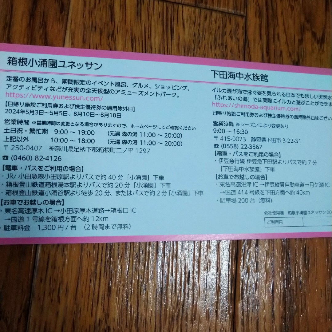 藤田観光　株主優待　日帰り施設ご利用券 チケットの施設利用券(水族館)の商品写真