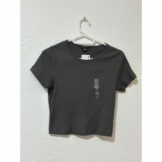 ユニクロ(UNIQLO)のUNIQLO ユニクロ リブ クロップドT Ｍサイズ 半袖 Tシャツ グレー(Tシャツ(半袖/袖なし))