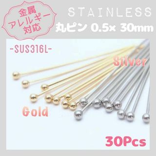 【高品質✧アレルギー対応】ステンレス製✨丸ピン0.5×30mm 30pcs_G0