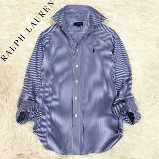 ラルフローレン(Ralph Lauren)の美品✨定番！ラルフローレン　ストライプシャツ 長袖　ホースロゴ　刺繍　ブルー(シャツ/ブラウス(長袖/七分))