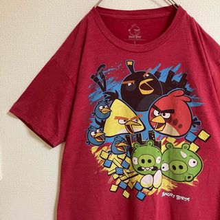 アングリーバードゲームアニメキャラクターTシャツtシャツ霜降りフェードTEE古着(Tシャツ/カットソー(半袖/袖なし))