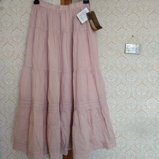 ピンク新品♡コットンティアードスカート(ロングスカート)